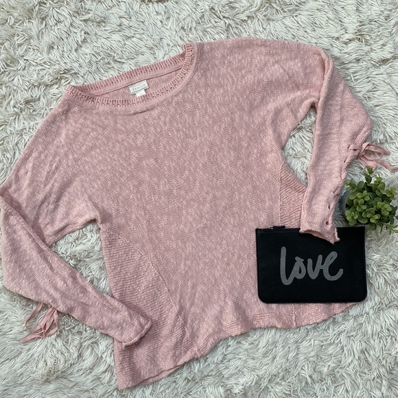 🎉HP🎉 Caslon Lace Up Sleeve Crewneck Sweater 💗 Light Pink - Picture 4 of 16
